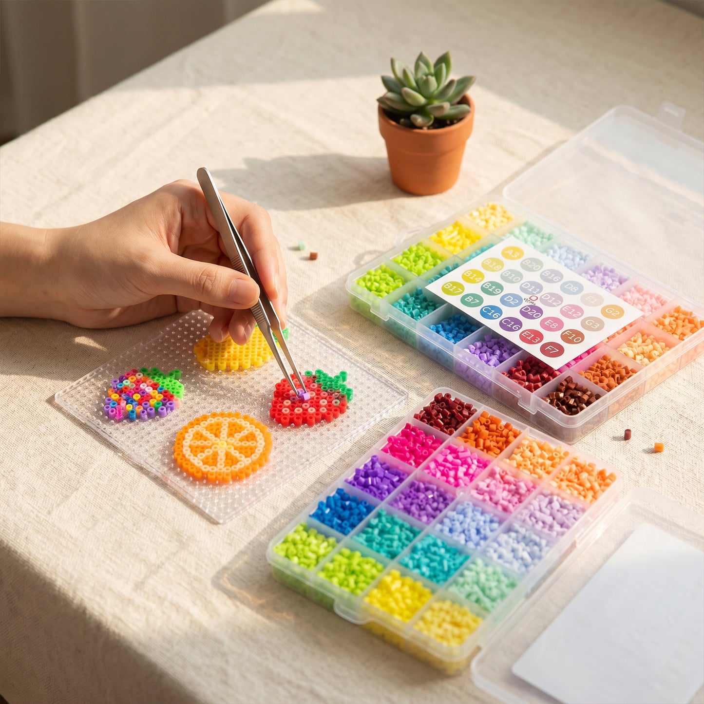 20 Colors 5mm Melty Beads Craft Kit Beginner-Friendly Iron Beads DIY Set with Color Label Pixel Art Beads Kit Ideal(Morandi Soft Tone Fuse Beads Set)