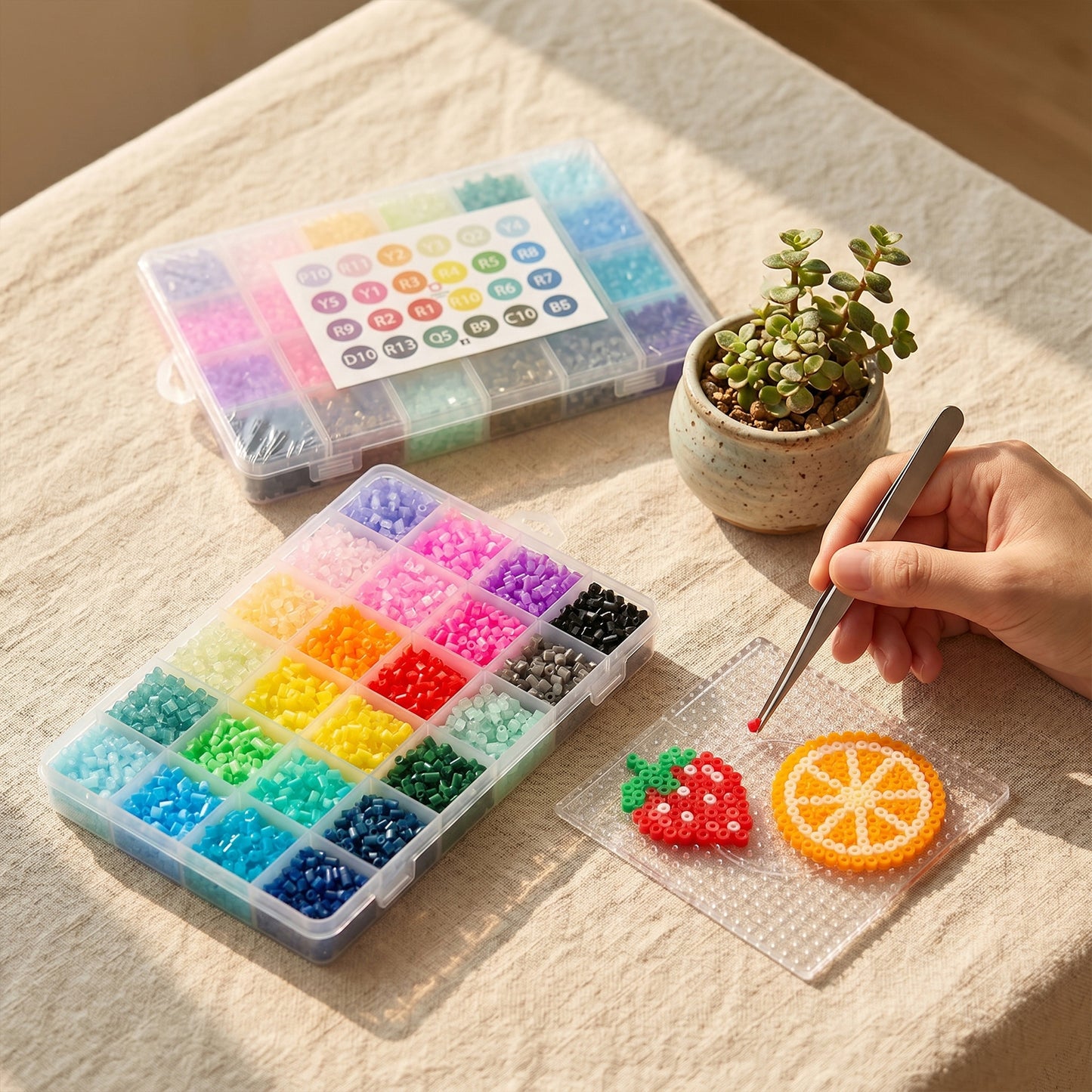 20 Colors 5mm Melty Beads Craft Kit Beginner-Friendly Iron Beads DIY Set with Color Label Pixel Art Beads Kit Ideal(Gradient Rainbow Color Fuse Beads Set)