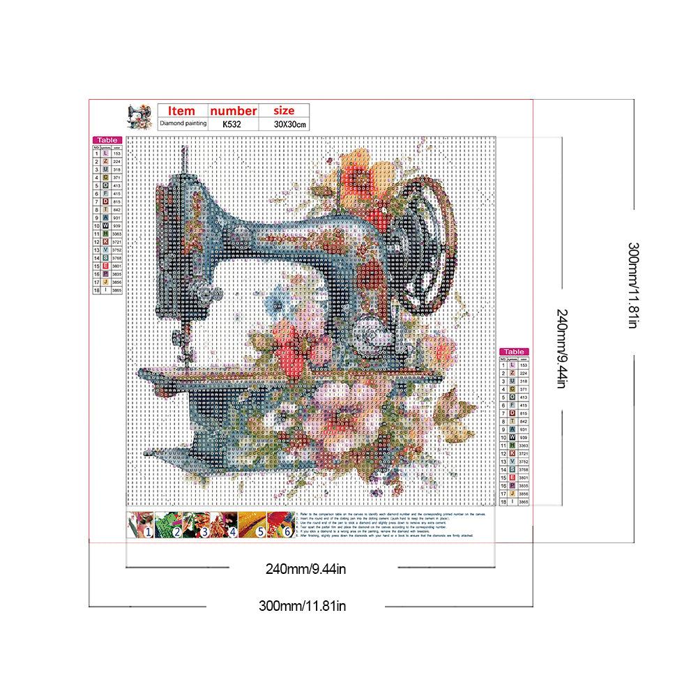 Sewing Machine 30*30CM(Canvas) Full Round Drill Diamond Painting