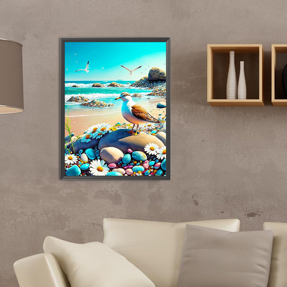 Seagull Walking By The Sea - Full Round Drill Diamond Painting 30*40CM