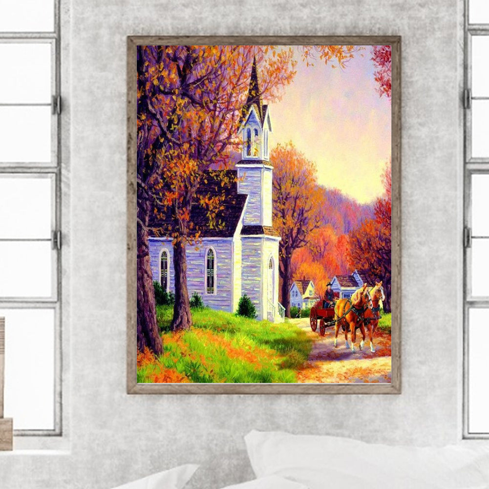 Church Scenery - Full Round Drill Diamond Painting 30*40CM
