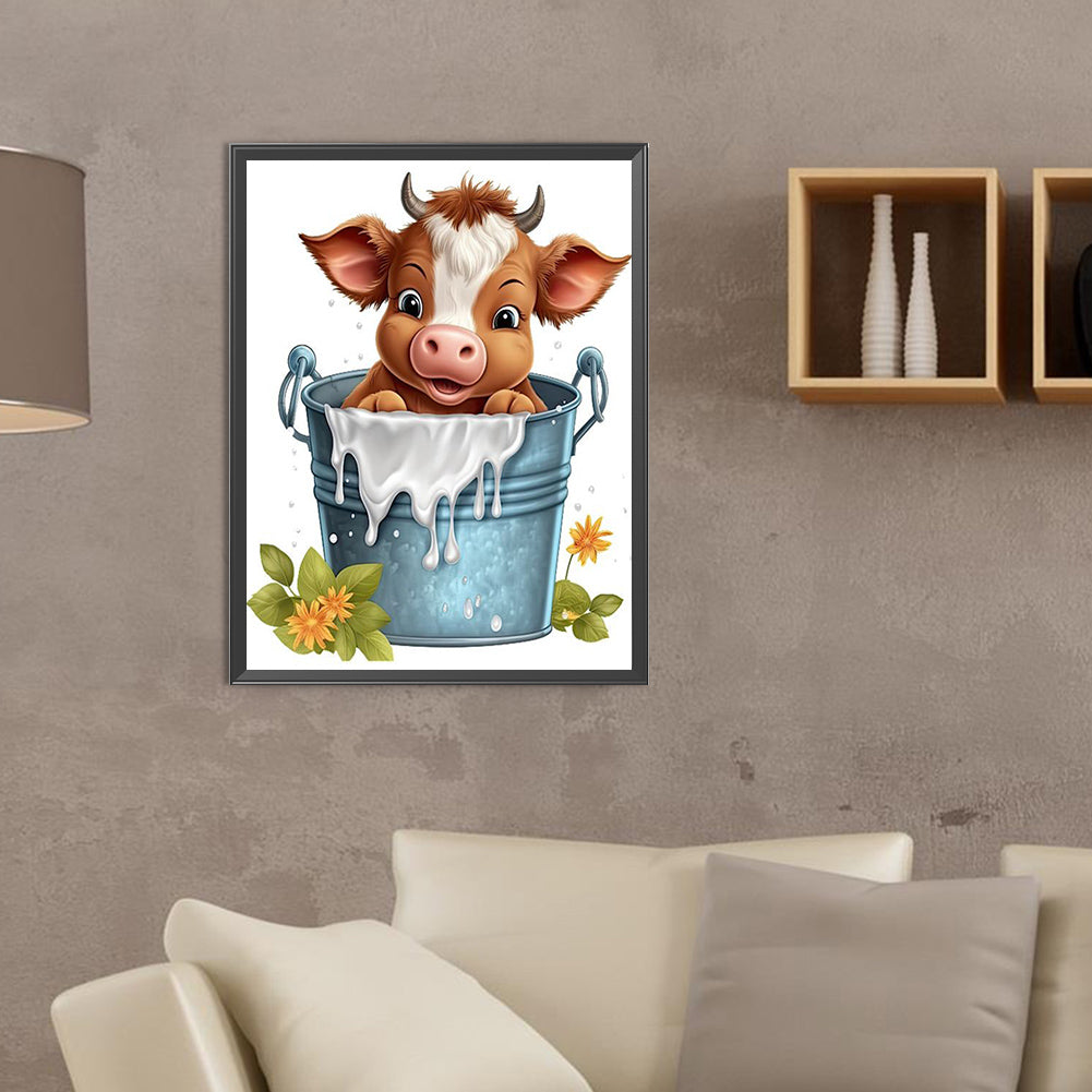 Bucket Cow - Full Round Drill Diamond Painting 30*40CM