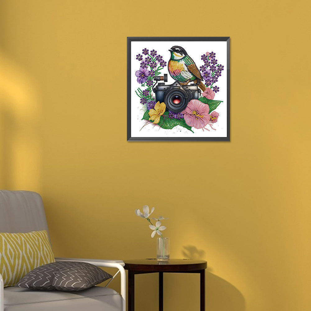Flowers And Camera - Special Shaped Drill Diamond Painting 30*30CM