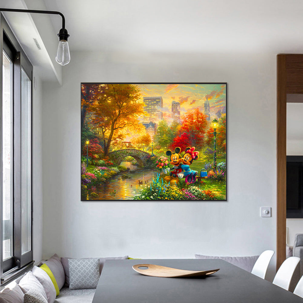 Mickey Mouse And Minnie Mouse By The River - Full Round Drill Diamond Painting 80*60CM