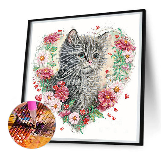 Love Flower Frame Cat - Special Shaped Drill Diamond Painting 30*30CM