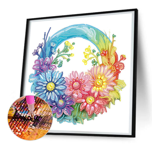 Rainbow With Flowers - Special Shaped Drill Diamond Painting 30*30CM