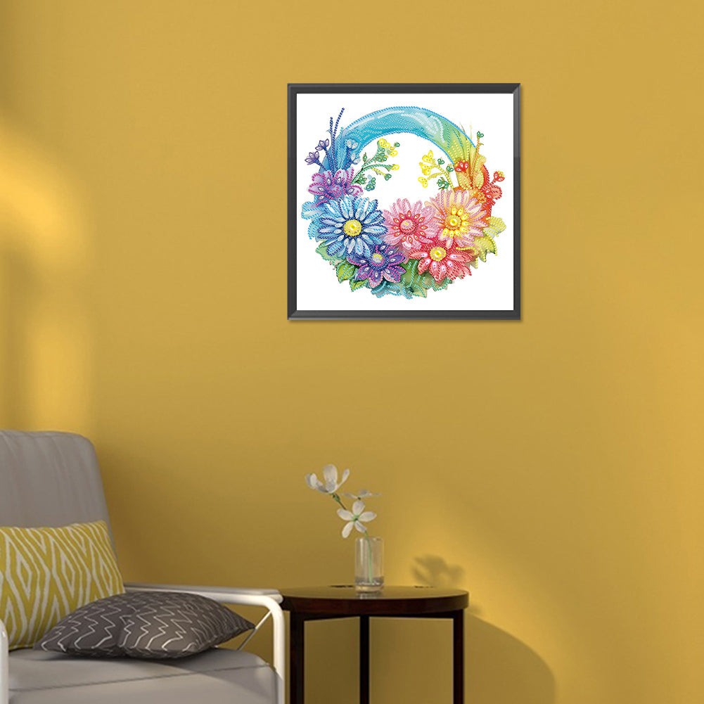 Rainbow With Flowers - Special Shaped Drill Diamond Painting 30*30CM