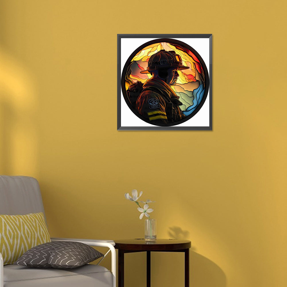 Medallion Firefighter - Full Round Drill Diamond Painting 30*30CM
