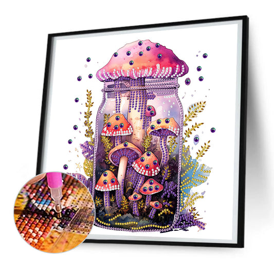 Glass Bottle Mushroom House - Special Shaped Drill Diamond Painting 30*30CM