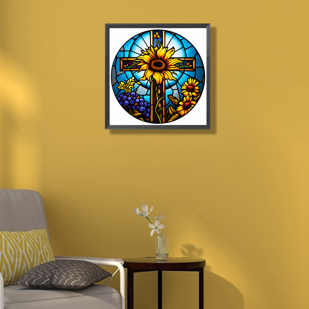 Cross With Sunflowers - Full Round Drill Diamond Painting 50*50CM