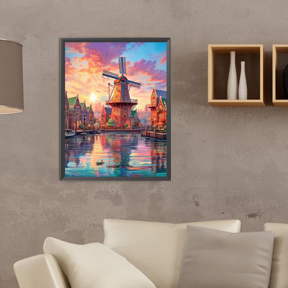 Lighthouse And Windmill - Full Round Drill Diamond Painting 30*40CM