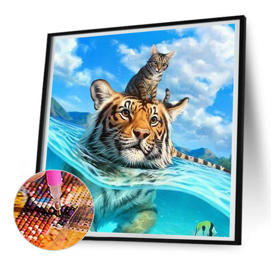 Swimming Tiger - Full Round Drill Diamond Painting 30*30CM