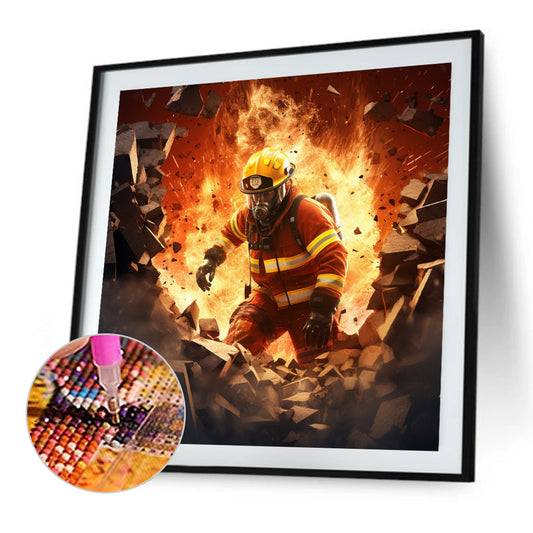 Fire Hero Firefighter - Full Round Drill Diamond Painting 40*40CM