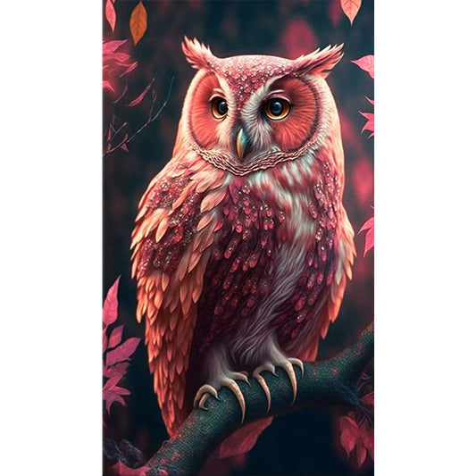 Pink Owl Standing On A Branch - Full Square Drill Diamond Painting 40*70CM