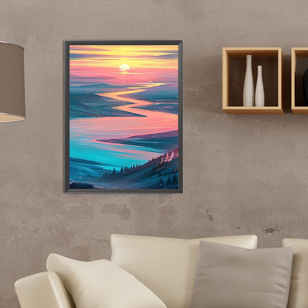 Beautiful Mountains And Rivers - Full Round Drill Diamond Painting 30*40CM