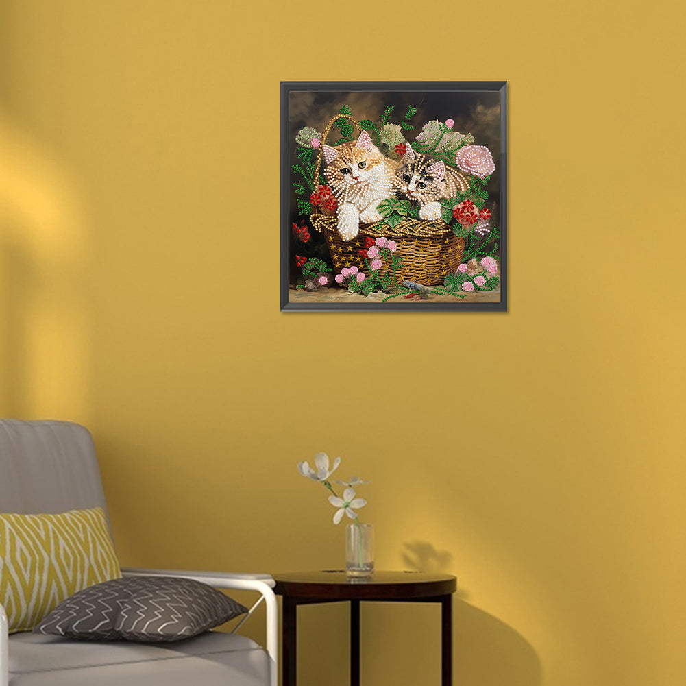 Flowers And Cats -Special Shaped Drill Diamond Painting 30*30CM