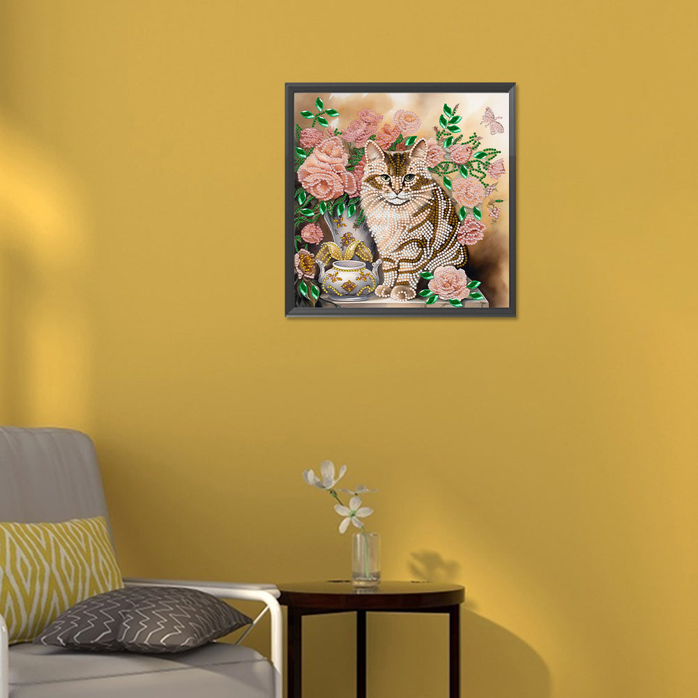 Flowers And Cats -Special Shaped Drill Diamond Painting 30*30CM