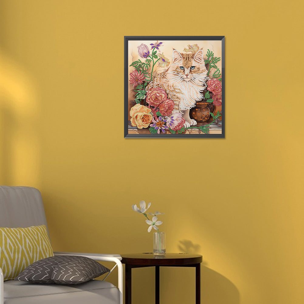 Flowers And Cats -Special Shaped Drill Diamond Painting 30*30CM