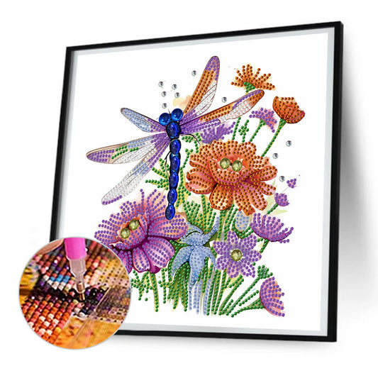 Flowers And Dragonflies - Special Shaped Drill Diamond Painting 30*30CM