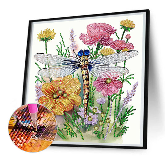 Flowers And Dragonflies - Special Shaped Drill Diamond Painting 30*30CM