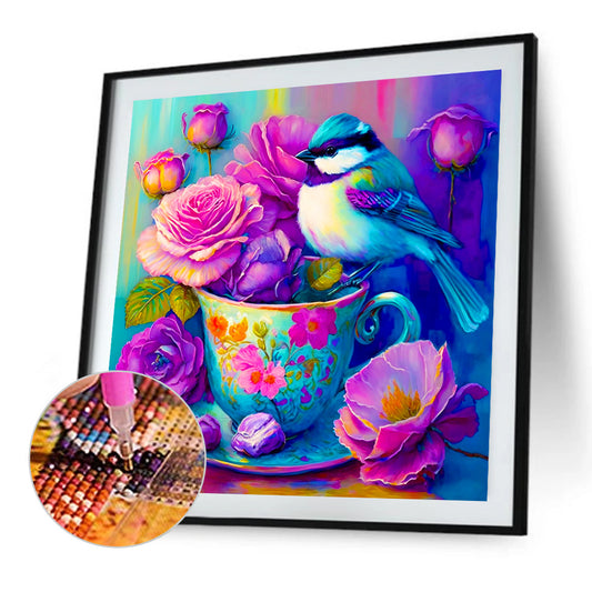 The Bird On The Teacup¡¤Purple Blue - Full Round Drill Diamond Painting 40*40CM