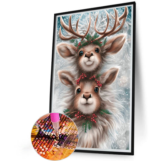 Two Deer Heads - Full Round Drill Diamond Painting 40*60CM