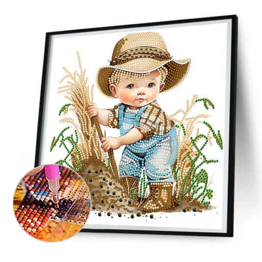 Farm Cowboy Kids - Special Shaped Drill Diamond Painting 30*30CM