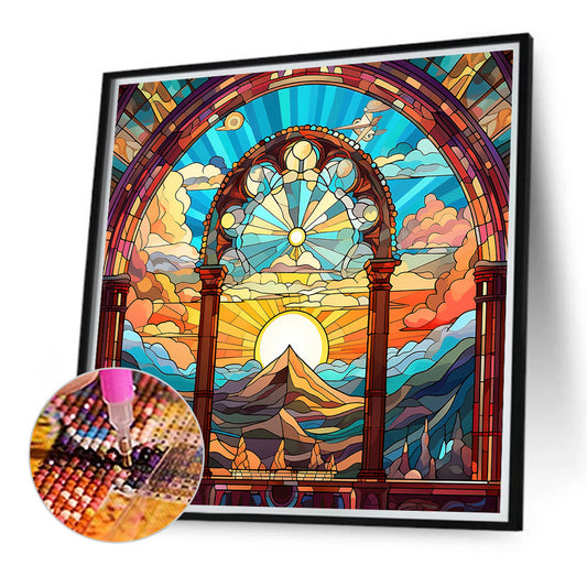 Glass Painting Of Mountains, Rivers And Rivers - Full Round Drill Diamond Painting 40*40CM