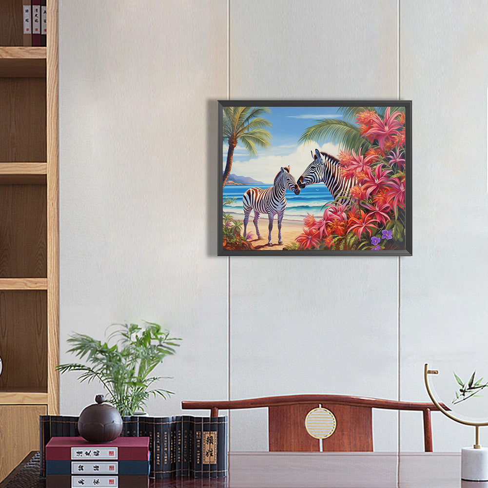 Zebra By The Sea - Full Round Drill Diamond Painting 50*40CM