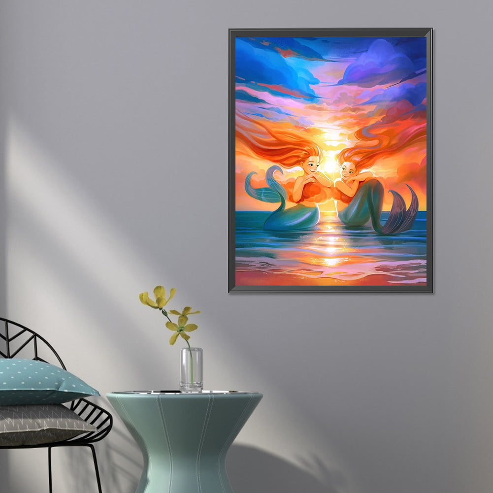 Twin Mermaids - Full Round Drill Diamond Painting 50*60CM