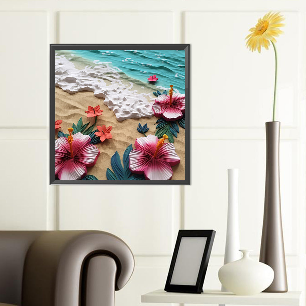 Clean Beach Flowers - Full Round Drill Diamond Painting 40*40CM