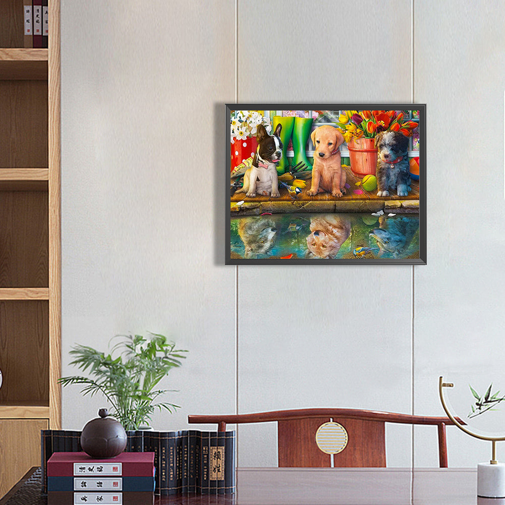 Puppy Party - Full Round Drill Diamond Painting 50*40CM