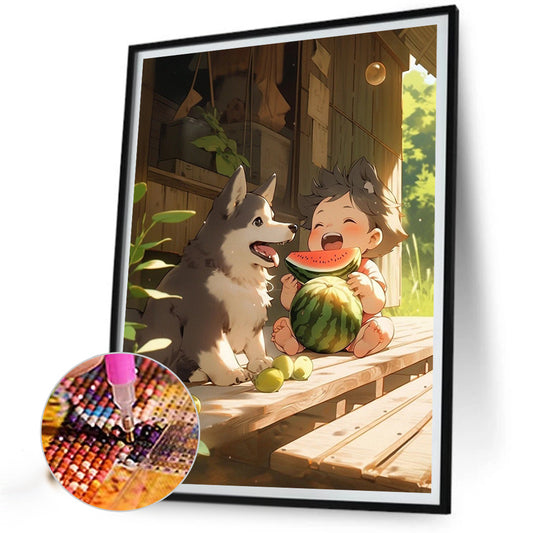 Children Eating Watermelon - Full Round Drill Diamond Painting 40*50CM