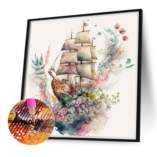 Flower Boat - Full Round Drill Diamond Painting 40*40CM
