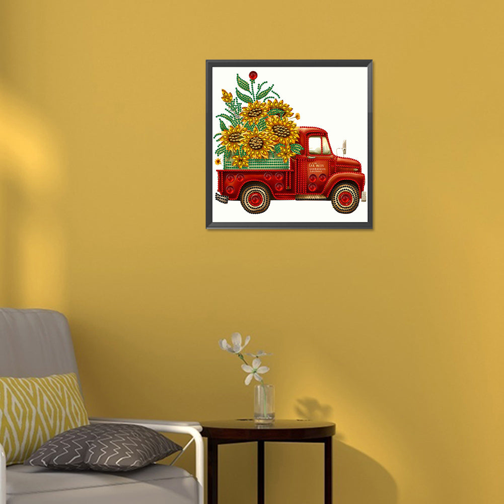 Sunflower Vintage Car - Special Shaped Drill Diamond Painting 30*30CM
