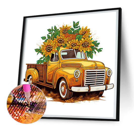 Sunflower Vintage Car - Special Shaped Drill Diamond Painting 30*30CM