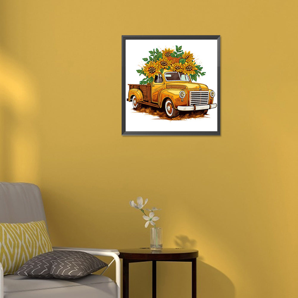 Sunflower Vintage Car - Special Shaped Drill Diamond Painting 30*30CM