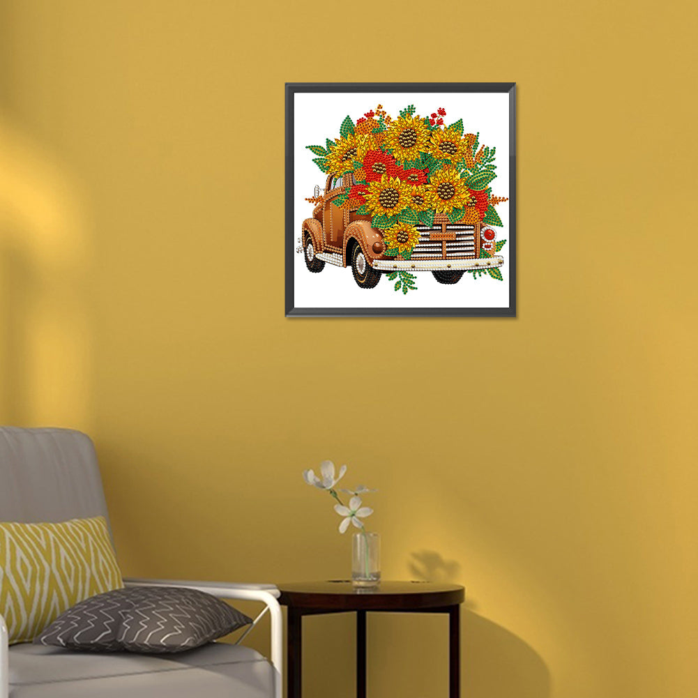 Sunflower Vintage Car - Special Shaped Drill Diamond Painting 30*30CM