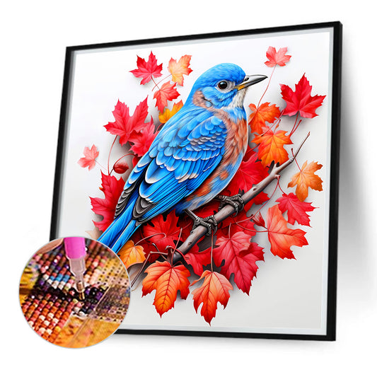 Blue Bird On Maple Leaf - Full Round Drill Diamond Painting 40*40CM