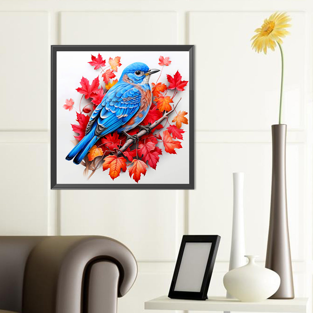 Blue Bird On Maple Leaf - Full Round Drill Diamond Painting 40*40CM