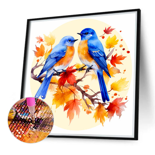 Blue Bird On Maple Tree - Full Round Drill Diamond Painting 40*40CM