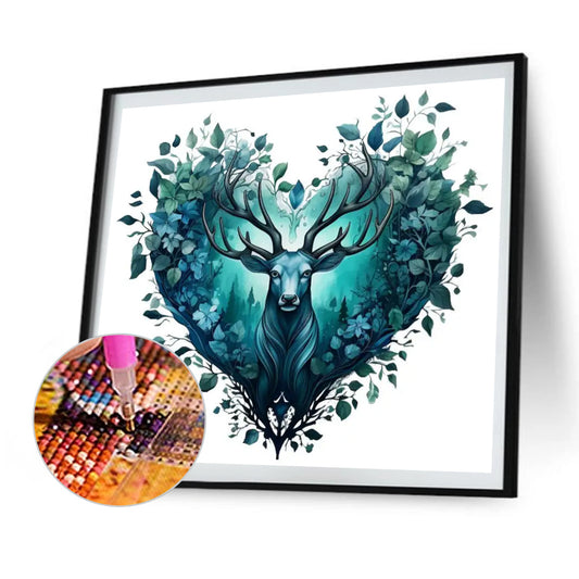 Heart Shaped Flower Elk - Full Round Drill Diamond Painting 35*30CM