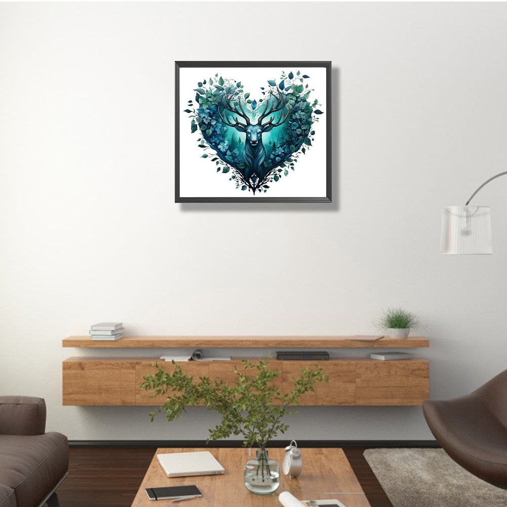 Heart Shaped Flower Elk - Full Round Drill Diamond Painting 35*30CM