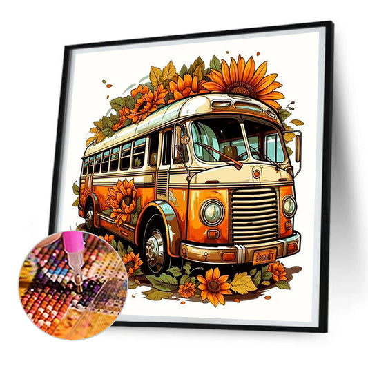 Late Summer Sunflower Bus - Full Round Drill Diamond Painting 30*30CM