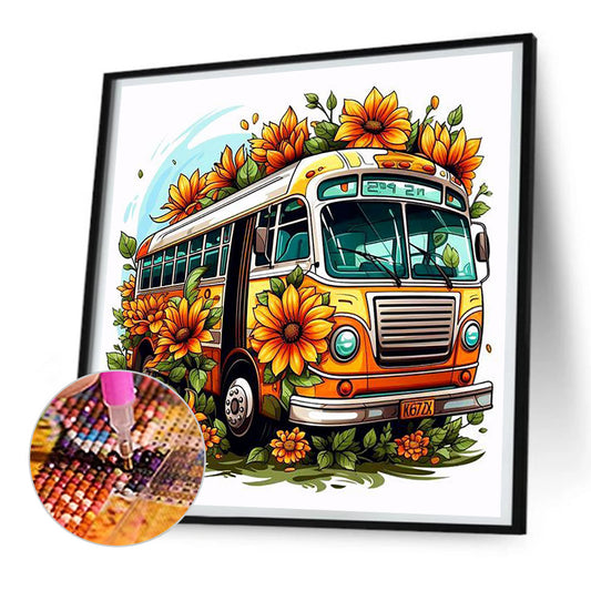 Fresh Sunflower Bus - Full Round Drill Diamond Painting 30*30CM