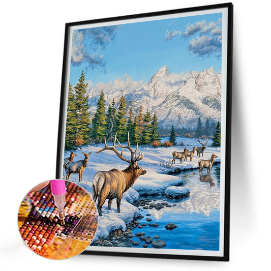 Elk In The Snow - Full Round Drill Diamond Painting 30*40CM