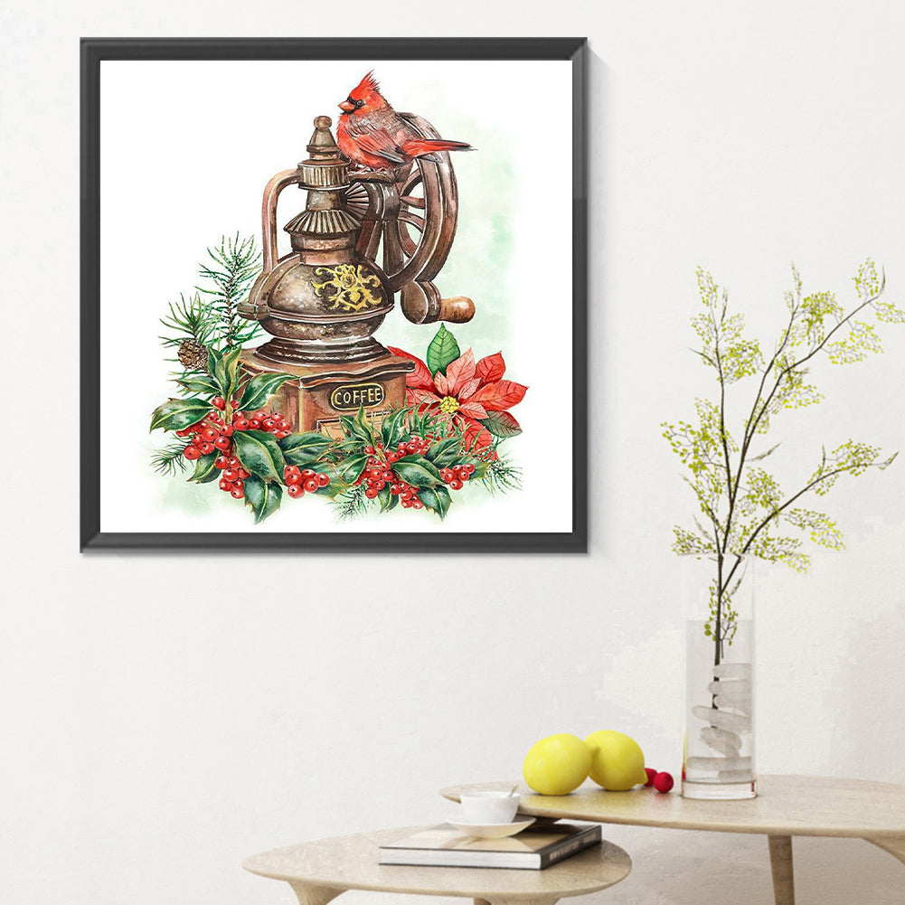 Coffee Machine With Cardinal ¡¤ White Background - Full Round Drill Diamond Painting 30*30CM