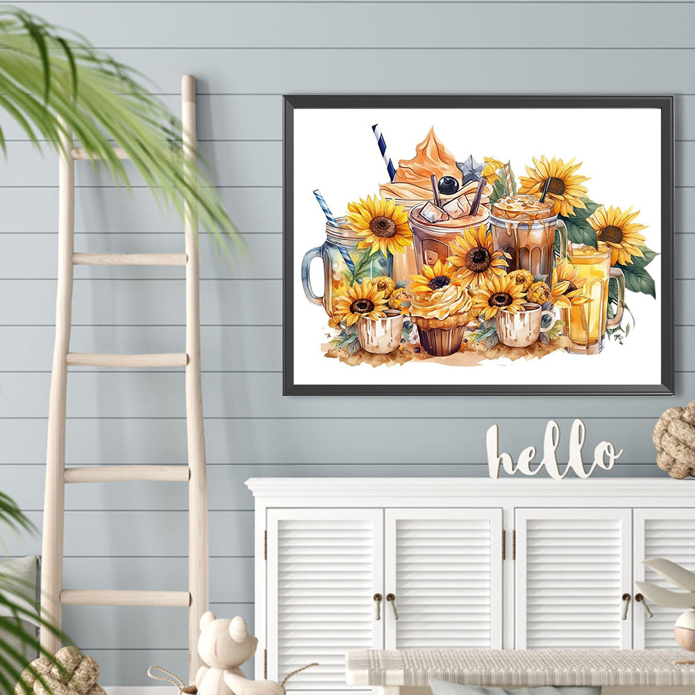 Sunflower Drink - Full Round Drill Diamond Painting 40*30CM