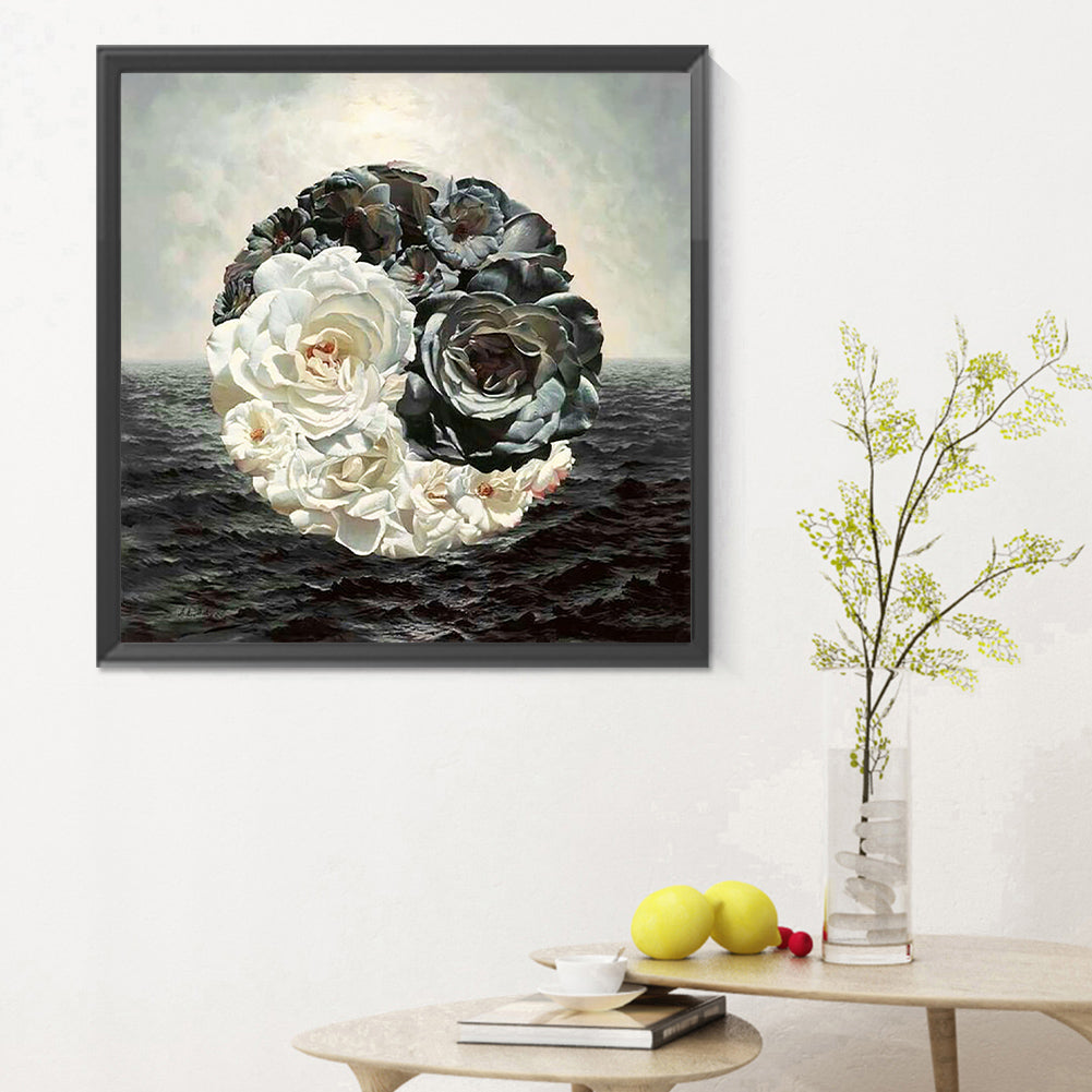 Yin Yang Diagram Flowers - Full Round Drill Diamond Painting 30*30CM