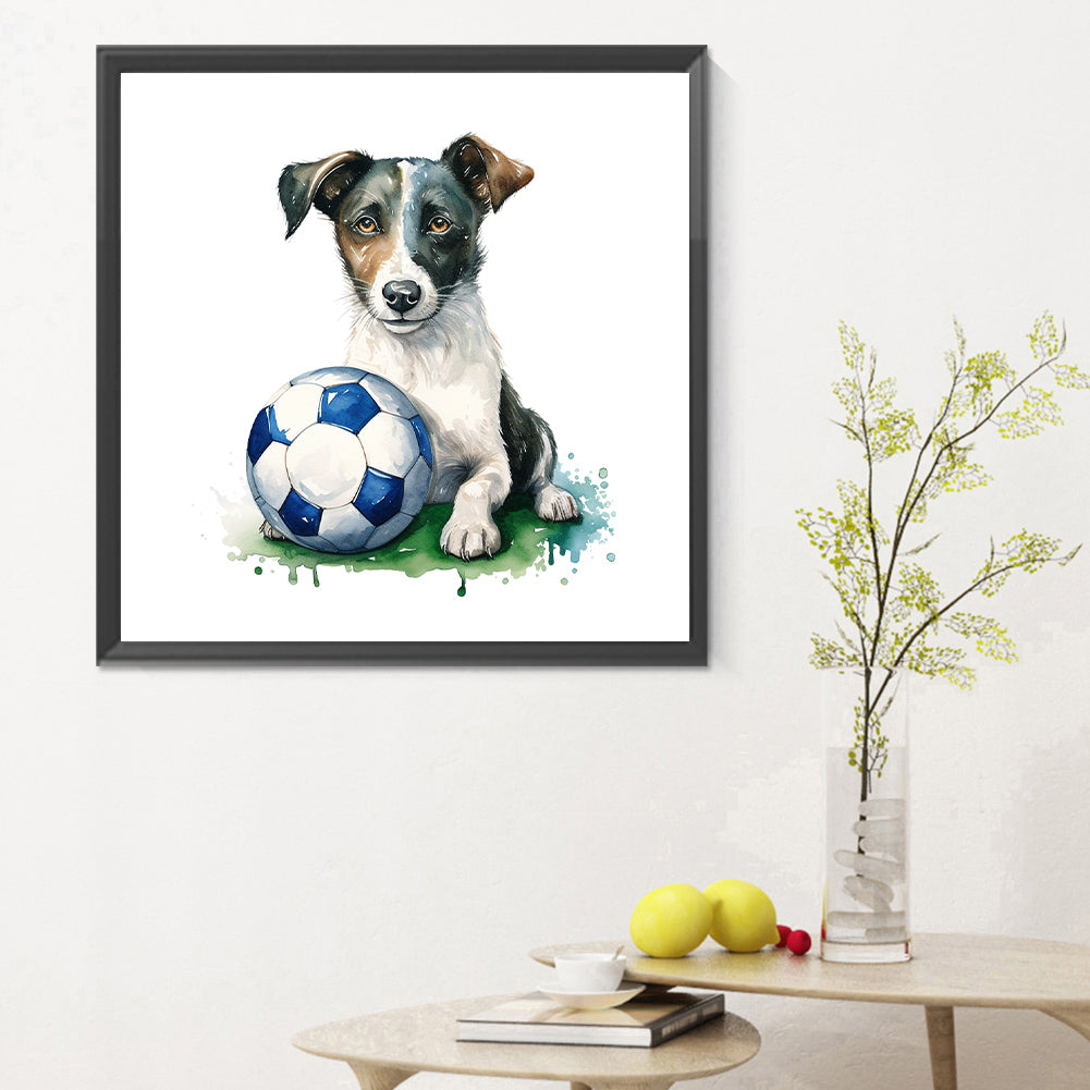 Puppy Playing Ball - Full Round Drill Diamond Painting 30*30CM